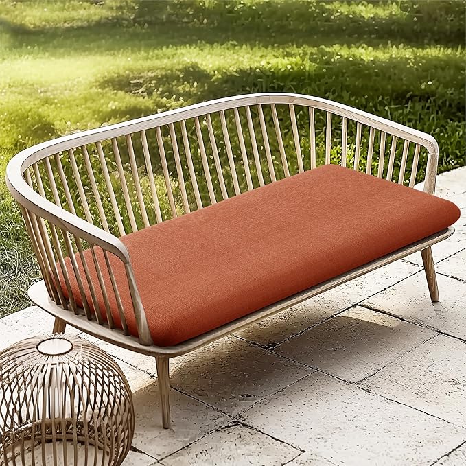Codi Outdoor Bench Cushion for Patio Furniture 60x18x3 Inch – Linen Texture, Fade Resistant, Waterproof, Removable Cover, Comfortable High-Density Foam for Garden & Porch, Spice