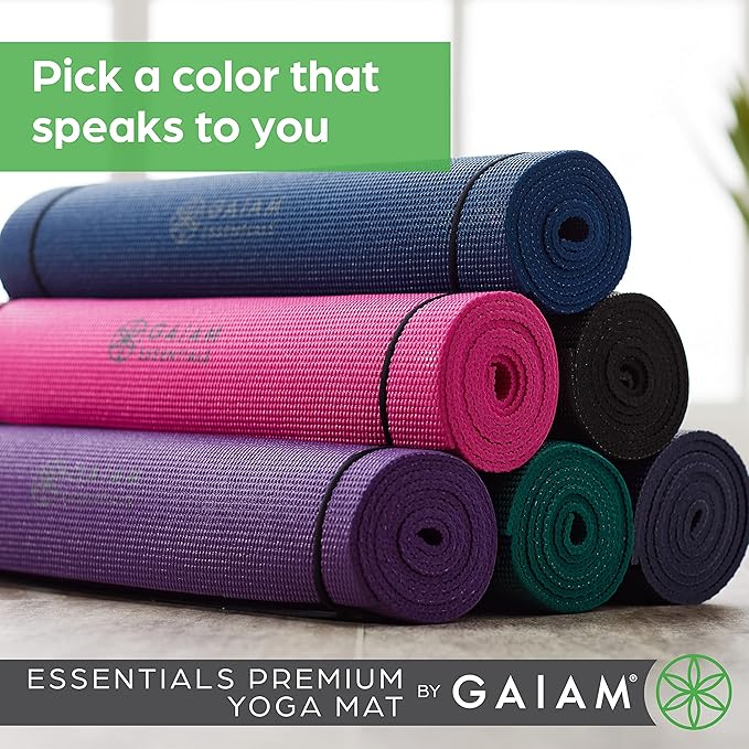 Gaiam Essentials Thick and Thin Yoga Mat Fitness & Exercise Mat with Easy-Cinch Carrier Strap