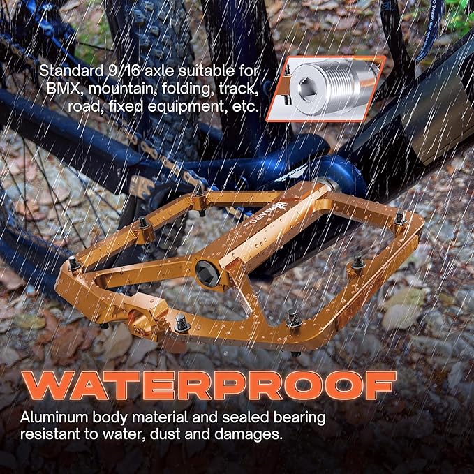 Flat Bike Pedals with Reflectors CNC Aluminium 9/16” – MTB Pedals with Extra Wide Platform and Removable Anti-Slip Pins – Lightweight Pedals for Mountain Bike & Road Bike 294 g