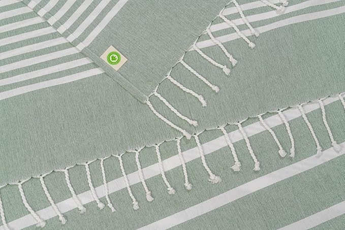 Green Turkish Beach Towel - 100% Cotton, Sand-Resistant, Quick-Dry, Highly Absorbent, Oversized, Thin Turkish Beach Towels - Perfect for Travel and Uses Less Space - 71"x37" (Green)