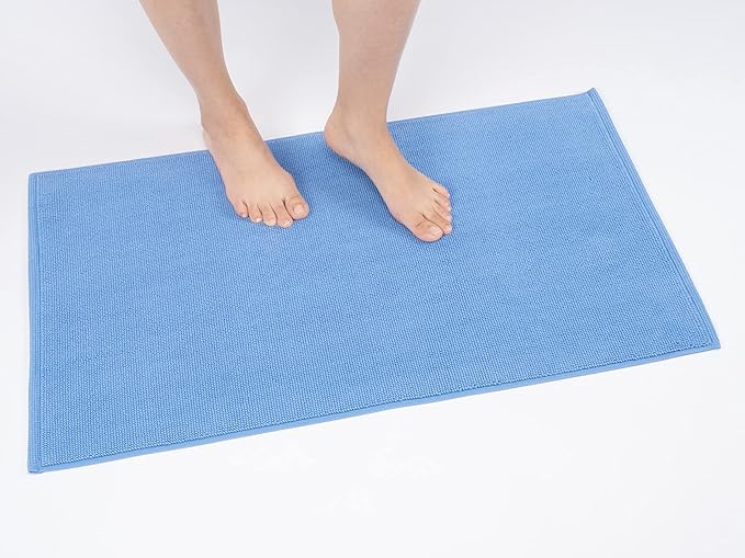 Cotton Paradise 100% Cotton Non Slip Bath Mats for Bathroom, 20x34 inch Soft Absorbent Quick Dry Machine Washable Floor Bath Mat, Sky Blue Bath Rug
