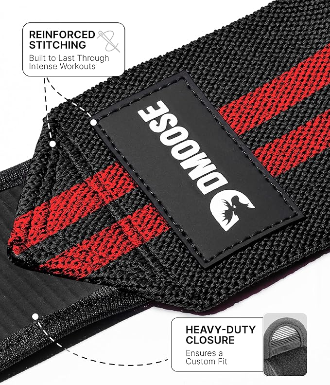 DMoose Fitness Elbow Wraps for Weightlifting (Pair) 40" Adjustable Brace for Joint Support, Pain Relief & Tendonitis - Elbow Straps for Weight Lifting, Bench Press & Gym Workouts, Band for Men & Women