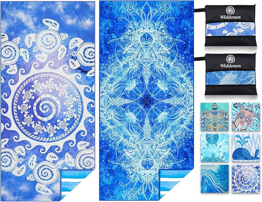 2 Pack Microfiber Lightweight Beach Towel Sand Free Quick Dry Absorbent Thin Compact Towels for Swimming Pool Camping Beach Accessories Large Easy Pack Travel Things for Vacation Essentials Gift