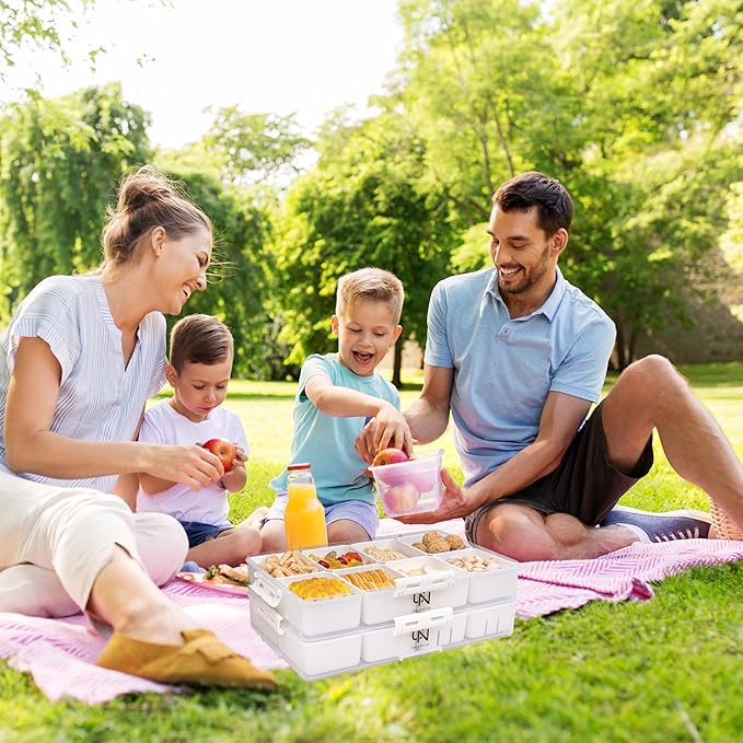 Stackable Snackle Box Container with 2 Lids - BPA-Free Snackle box Organizer, Dishwasher & Microwave Safe Reusable Snacklebox for Veggies, Fruits, Charcuterie, Snacks (White, 2 Pack)