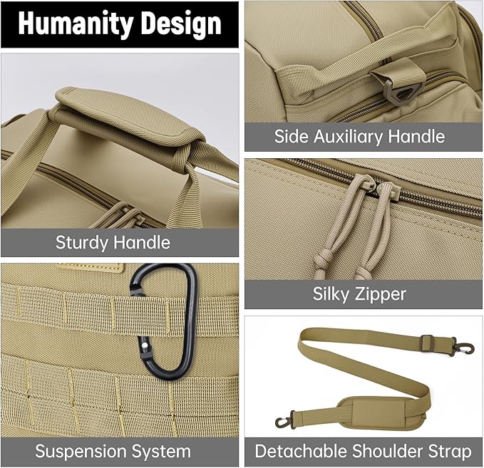 Duffle Bag for Men Women, Gym Bags & Tactical Duffle Bag with Shoe Compartment, Weekender Overnight Bag for Travel Workout, Khaki