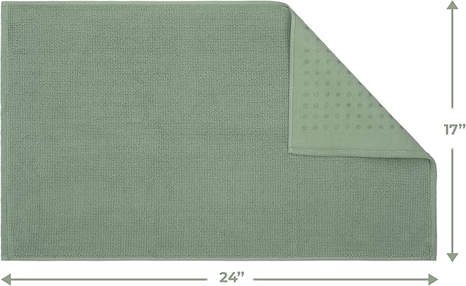 Cotton Paradise 100% Cotton Non Slip Bath Mats for Bathroom, 17x24 inch Soft Absorbent Quick Dry Machine Washable Floor Bath Mat, Sage Green