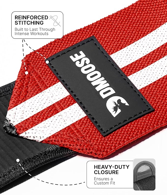 DMoose Fitness Elbow Wraps for Weightlifting (Pair) 40" Adjustable Brace for Joint Support, Pain Relief & Tendonitis - Elbow Straps for Weight Lifting, Bench Press & Gym Workouts, Band for Men & Women