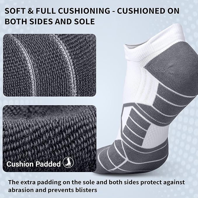 Hylaea Athletic Running Socks Cushion Padded Moisture Wicking Low Cut