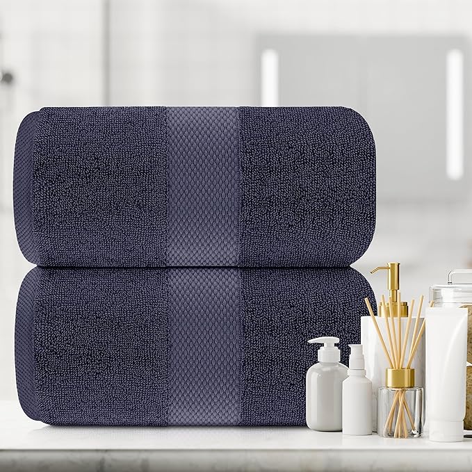 White Classic Luxury Soft Navy Bath Sheet Towels - 650 GSM Cotton Luxury Bath Towels Extra Large 35x70 | Highly Absorbent and Quick Dry | Hotel Collection Extra Large Bath Towels Oversized, 2 Pack