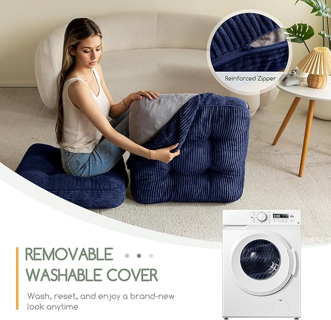 HIGOGOGO Washable Floor Pillow Cushion for Adults, Meditation Cushion Pillow, Large Square Floor Sitting, Removable Tufted Corduroy Cover, for Tatami Living Room or Yoga, 22x22 Inch, Machine Washable