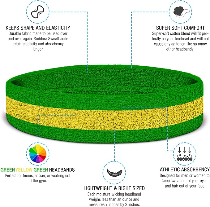 Suddora Striped Sweatband Set, Moisture Wicking 2 Wristbands and 1 Headband, Breathable Athletic Sweat Bands for Sports, Costumes & Cosplay, Matching Bands to Wear with Jersey