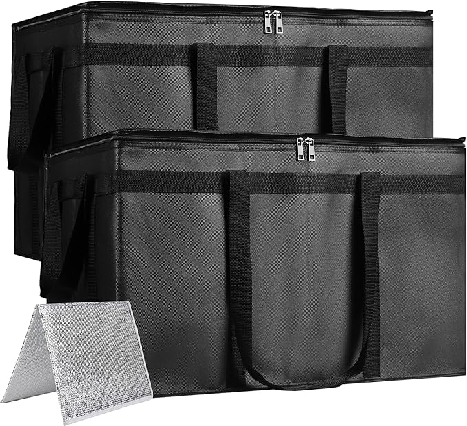 Bodaon Large 2-Pack Insulated Food Delivery Bag With Hard Bottom, XXXL Grocery Shopping/Catering/Pizza Cooler Bags, Cold/Hot Styrofoam Carrier for Doordash/Travel/Car, Door Dash Accessories