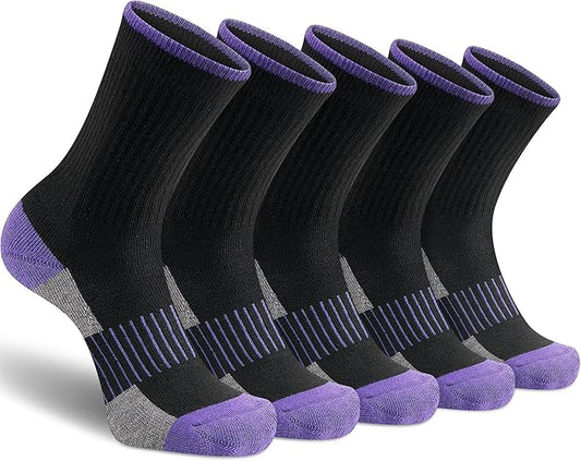 Gonii Women Socks Hiking Running Thick Cushion Athletic Crew Socks 5-Pair