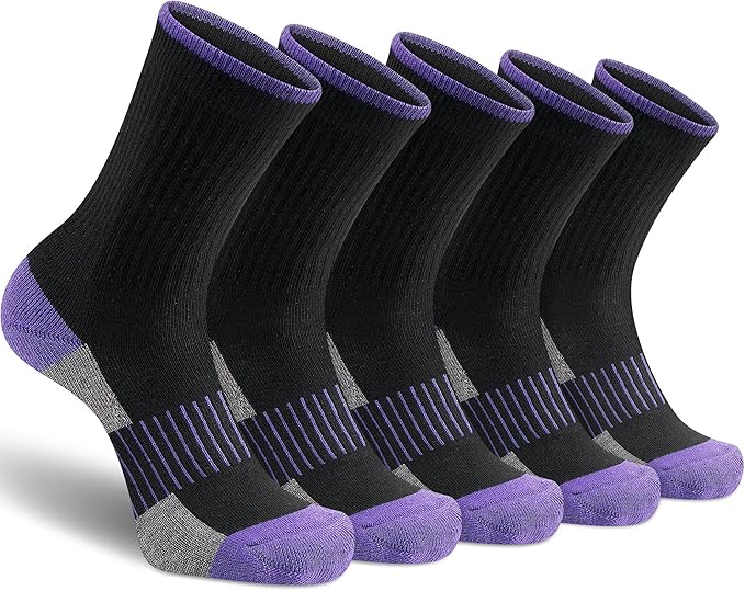 Gonii Women Socks Hiking Running Thick Cushion Athletic Crew Socks 5-Pair