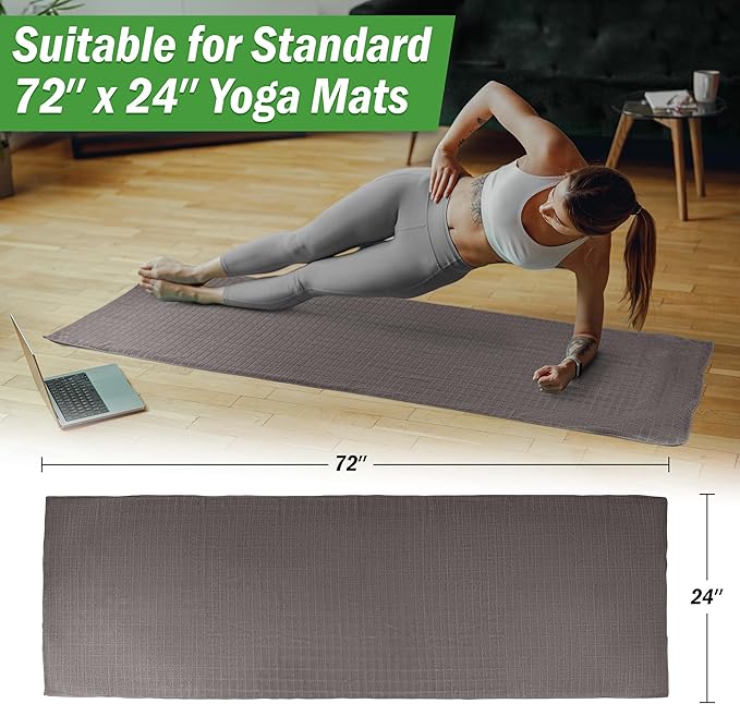 Wakeman Yoga Mat Towel and Gym Towel Set - 2-Piece Non Slip Set for Hot Yoga, Pilates, and Gym - 72” x 24” Sweat Absorbent and Quick Drying Blanket with Corner Pockets for Mats (Gray)