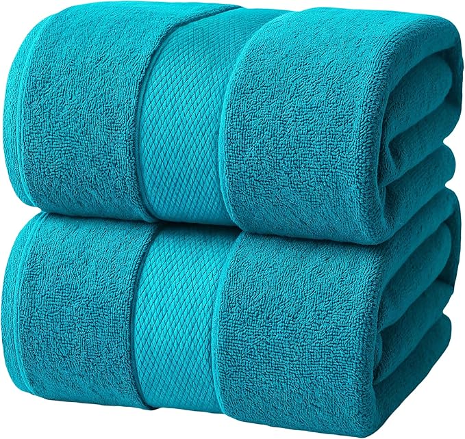 Infinitee Xclusives– Luxury Bath Sheets Towels – 2 Pack 600 GSM (35X70 Inches)– 100% Ring Spun Cotton Large Bath Towels for Bathroom (Serene Teal, Bath Sheet Pack of 2)