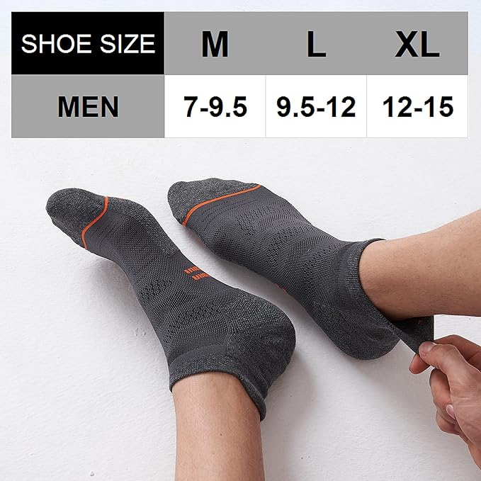 CS CELERSPORT 6 Pack Men's Running Ankle Socks with Cushion, Low Cut Athletic Sport Tab Socks