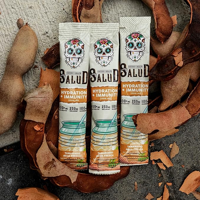 Salud 2-in-1 Hydration Packets + Immunity Electrolytes Powder, Tamarindo - Agua Fresca Drink Mix, Elderberry, Dairy & Soy Free, Non-GMO, Gluten Free, Vegan, Low Calorie, 1g Sugar (15 Servings)