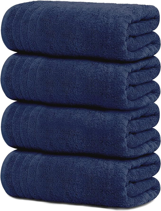Tens Towels Pack of 4 Extra Large Bath Towels 30 x 60 Inches, 100% Cotton, Larger & Lighter Weight, Quicker to Dry, Super Soft and Absorbent, Perfect for Bathroom, Navy