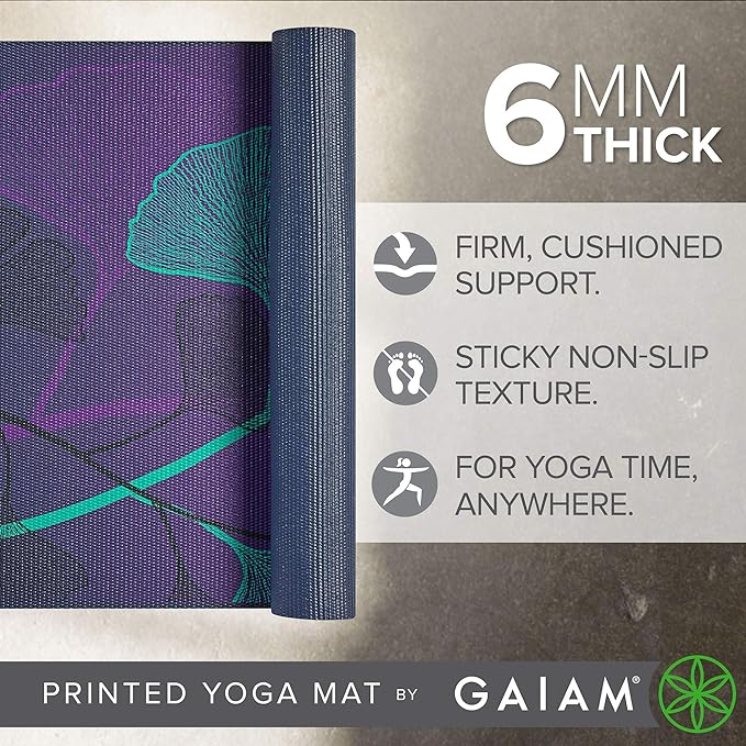 Gaiam Yoga Mat - Premium 6mm Print Extra Thick Non Slip Exercise & Fitness Mat for All Types of Yoga, Pilates & Floor Workouts (68"L x 24"W x 6mm Thick)