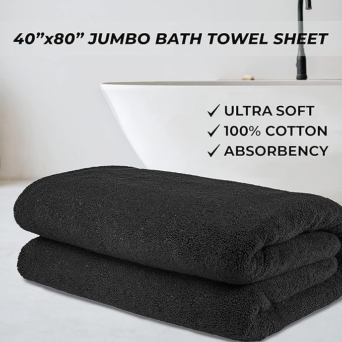 Cotton Paradise 100% Cotton 40x80 Oversized Bath Sheet, Extra Large Turkish Bath Towels for Bathroom, Black Bathsheet