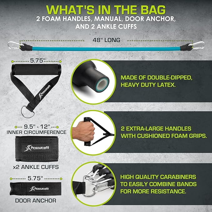 ProsourceFit Single Stackable Resistance Bands with Door Anchor and Exercise Guide, 8-12 LB, Heavy Duty Fitness Tube for Full-Body Exercises and Home Workouts, Red