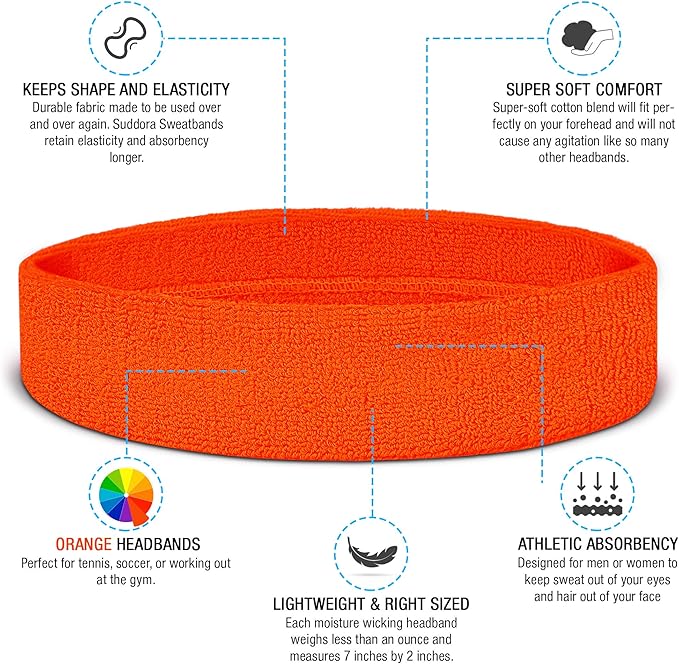 Suddora Sweatbands Set, Moisture Wicking 2 Wristbands and 1 Headband, Breathable Terry Cloth Athletic Bands for Basketball, Tennis, Yoga, Gym, Sweat Bands for Costumes and Cosplay