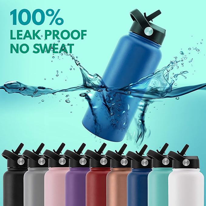 Amazing Items Personalized Water Bottle w/Straw & Lid, 24 oz - Purple | Custom Stainless Steel Sports Water Bottle w/Name and Text - Double-Wall, Vacuum Insulated - Rotating Handle