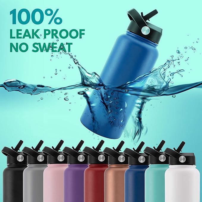 Amazing Items Personalized Water Bottle w/Straw & Lid, 40 oz - Gray | Custom Large Stainless Steel Sports Water Bottle w/Name and Text - Double-Wall, Vacuum Insulated - Rotating Handle