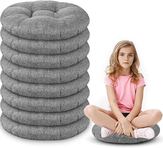 Fumete 8 Pcs 16 Inch Round Floor Cushions for Kids and Toddlers, Flexible Seating Classroom Furniture Floor Pillow for Home, Daycare, Preschool, Yoga and Meditation (Gray)