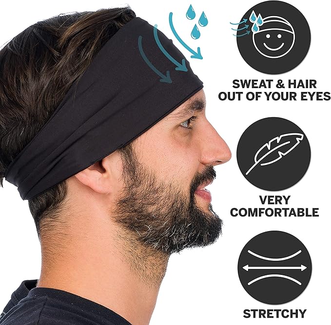 French Fitness Revolution Mens Headband - Guys Sweatband & Sports Headband for Running, Crossfit, Working Out. Versatile
