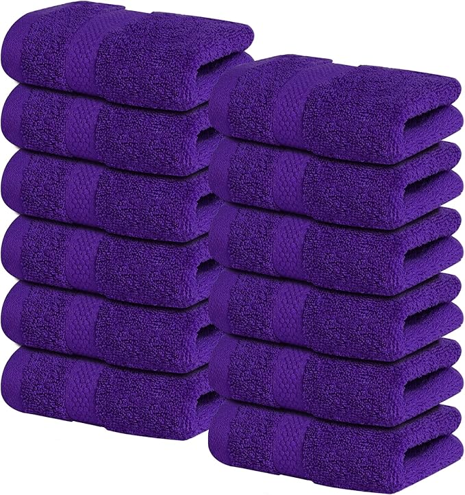 Infinitee Xclusives Luxury Wash Cloths for Showering [13x13] – 100% Cotton Washcloths [Pack of 12], Soft and Absorbent Face Towels for Bathroom Wash Clothes, Gym, and Spa (Profound Purple)