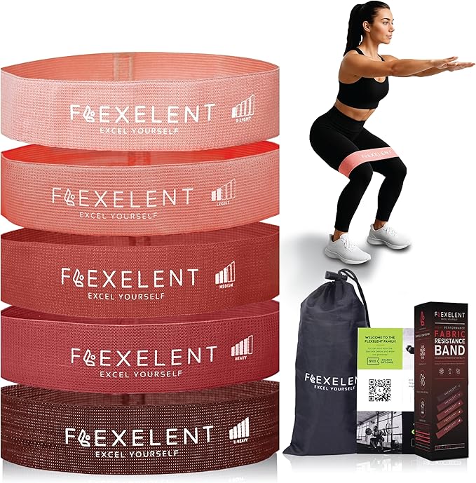 Fabric Resistance Bands for Working Out with 5 Strength Levels - Extra Light to Extra Heavy, Thick Resistance Workout Bands for Legs, Glutes, Hip, Stretching, Strength Training, and Physical Therapy