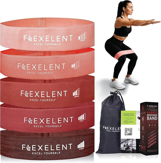 Fabric Resistance Bands for Working Out with 5 Strength Levels - Extra Light to Extra Heavy, Thick Resistance Workout Bands for Legs, Glutes, Hip, Stretching, Strength Training, and Physical Therapy