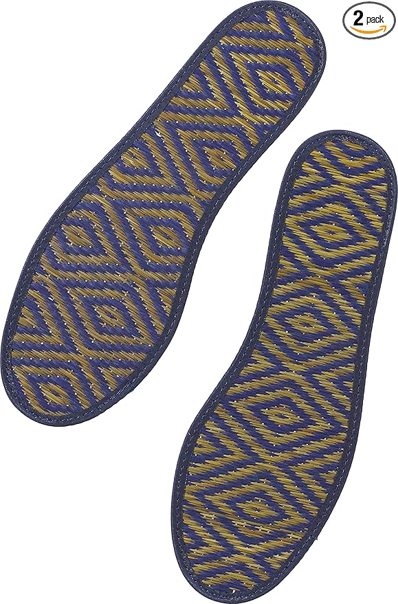 Japanese Traditional Organic Igusa Insoles, Smooth Sweat-Absorbing Deodorant Non-Slip Breathable Insoles Made of Igusa (Japanese Soft Rush Grass) (US Size 10, 28-28.5cm, Blue)