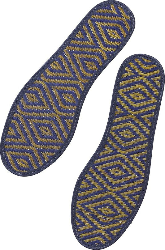 Japanese Traditional Organic Igusa Insoles, Smooth Sweat-Absorbing Deodorant Non-Slip Breathable Insoles Made of Igusa (Japanese Soft Rush Grass) (US Size 4, 22-22.5cm, Blue)