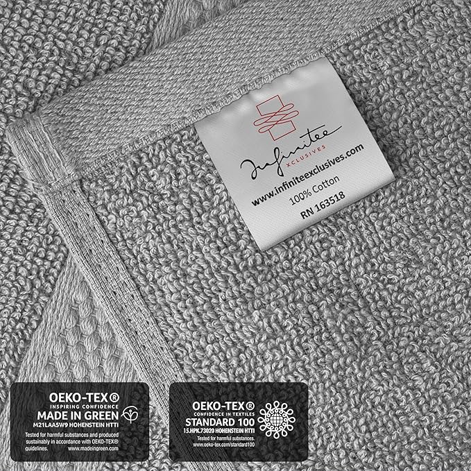 Infinitee Xclusives Luxury Wash Cloths for Showering [13x13] – 100% Cotton Washcloths [Pack of 4], Soft and Absorbent Face Towels for Bathroom Wash Clothes, Gym, and Spa (Charming Grey)
