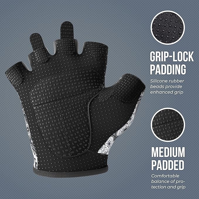 5387 Womens Design Series Paisley Print Lifting & Rowing Gloves (Pair) - Lightweight Vegan Medium Padded Microfiber Amara Leather w/Griplock Silicone