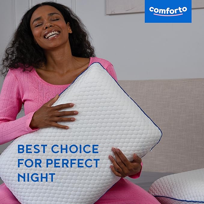 Classic Memory Foam Pillow – Classic Size Cooling Cervical Neck Pillow – Firm Support for Side, Back Sleepers, Pain Relief Pillow for Snoring – Shoulder Tension Bed Sleeping