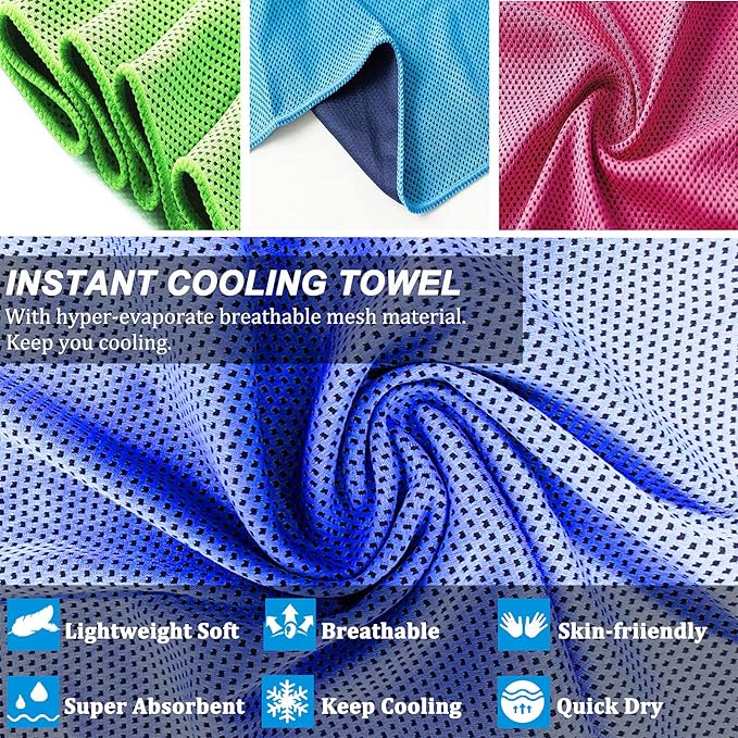 YQXCC Cooling Towels | 4 Pack 47"x12" | Ice Cool for Neck | Microfiber Soft Breathable Chilly | for Yoga, Sports, Golf, Gym, Camping, Running, Fitness, Workout & More Activities