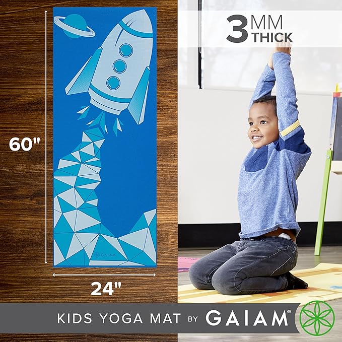 Gaiam Kids Yoga Mat Exercise Mat, Yoga for Kids with Fun Prints - Playtime for Babies, Active & Calm Toddlers and Young Children (60" L x 24" W x 3mm Thick)