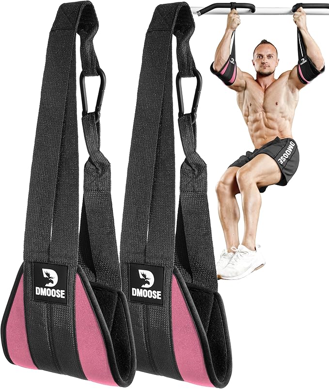 DMoose Fitness Hanging Ab Straps for Pull Up Bar & Core Strength Training - Soft Padded Exercise Straps for Ab Swing & Leg Raises, Hang Bar Strap with 2 Steel Carabiners - Abs Equipment for Home & Gym