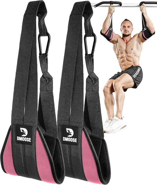 DMoose Fitness Hanging Ab Straps for Pull Up Bar & Core Strength Training - Soft Padded Exercise Straps for Ab Swing & Leg Raises, Hang Bar Strap with 2 Steel Carabiners - Abs Equipment for Home & Gym