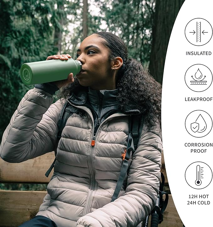 Bambaw 32oz Insulated Water Bottle, Green Stainless Steel Water Bottle, Large Water Bottle Stainless Steel, Hiking Water Bottle, Metal Water Bottle, 32 oz Water Bottle – Sage Green