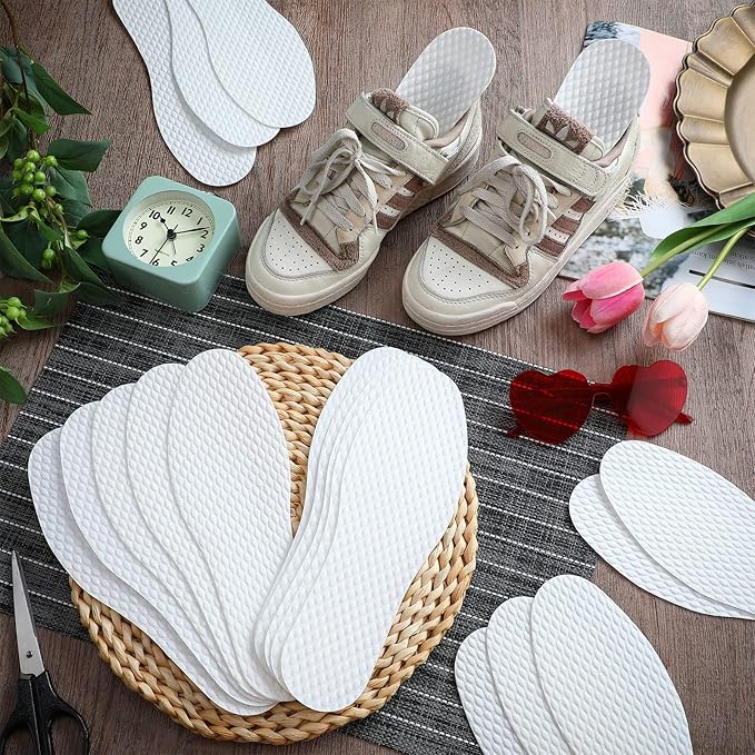 Janmercy 100 Pairs Disposable Shoe Liners Breathable Thin Insoles Replaceable Sweat Absorbing Shoe Inserts Barefoot Odor Eaters Insoles for Women Men Hiking Boot Sneaker Running