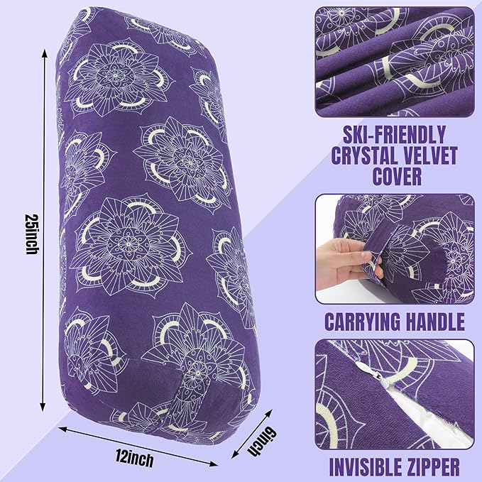 MABOZOO Yoga Bolster Pillow, Rectangular Yoga Bolster for Restorative & Meditation, Professional Meditation Cushion with Carry Handle