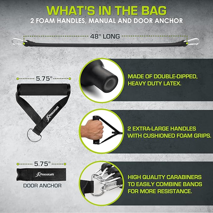 ProsourceFit Single Stackable Resistance Bands with Door Anchor and Exercise Guide, 8-12 LB, Heavy Duty Fitness Tube for Full-Body Exercises and Home Workouts, Red