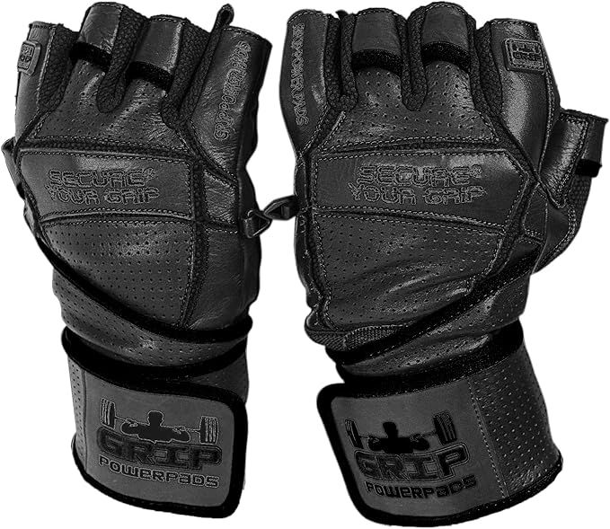 Elite Leather Gym Gloves with Built in 2" Wide Wrist Wraps Grip & Design for Weightlifting Power Lifting Bodybuilding & Strength Training Workout Exercises
