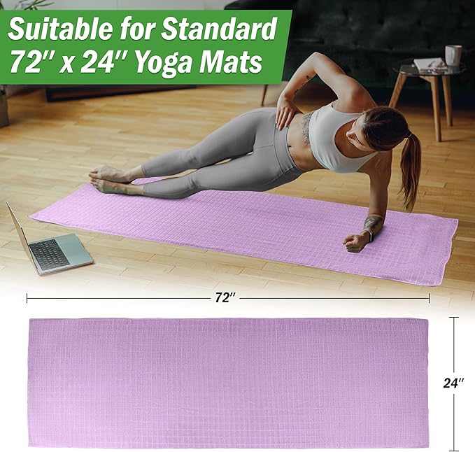 Wakeman Yoga Mat Towel and Gym Towel Set - 2-Piece Non Slip Set for Hot Yoga, Pilates, and Gym - 72” x 24” Sweat Absorbent and Quick Drying Blanket with Corner Pockets for Mats (Violet)