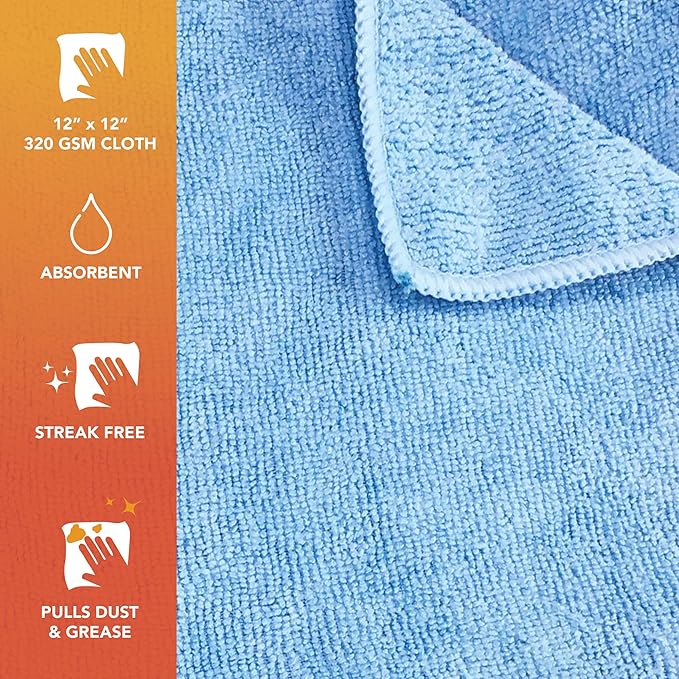 Arkwright Microfiber Cleaning Cloths - (Pack of 12) Lint & Streak-Free Drying Wash Towels, 320 GSM Super Absorbent & Quick Dry, Perfect Cleaner for Car, Glass, and Window, 12 x 12 in, Blue